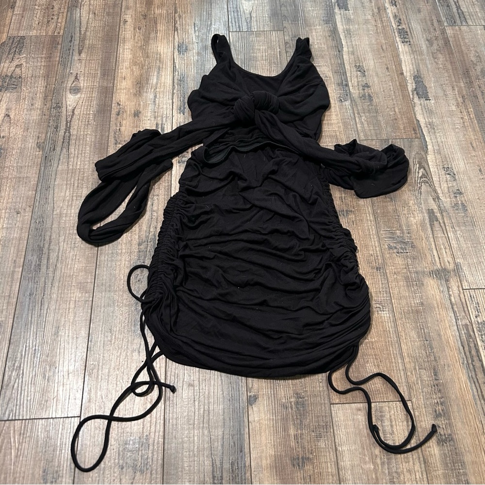 Free People FP Beach Dress Womens S Black Wrap Chest V-Neck Mini Scrunched‎